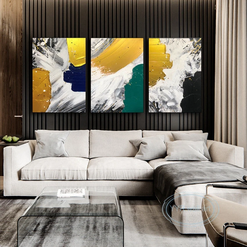 

Yellow Art Deco Oil Painting 100%Handmade Abstract High Quality Wall Poster Hanging in Living Room Bedroom Sofa Background Hotel
