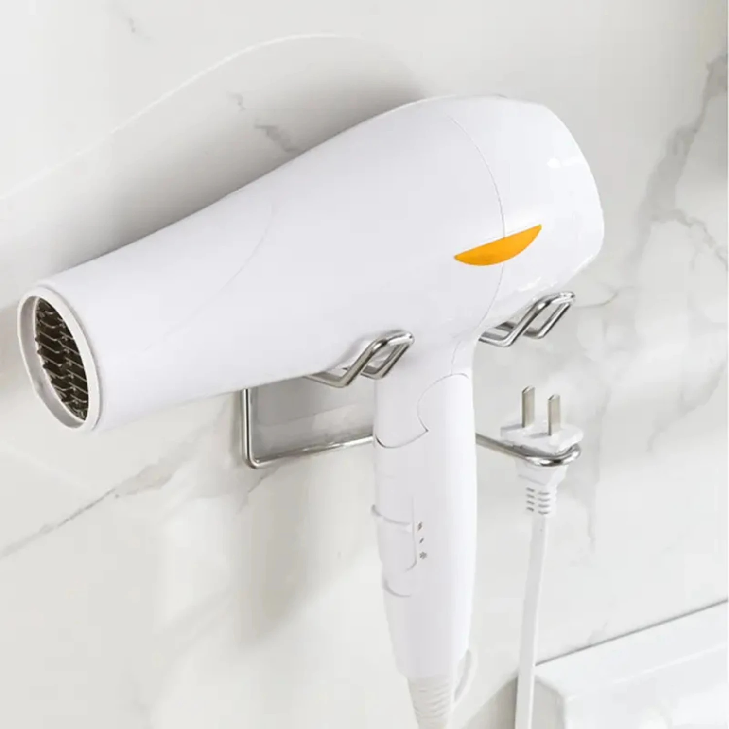Sturdy and Stylish 1-Piece Punch-Free Stainless Steel Hair Dryer Rack, Wall-Mounted Bracket with a Size of 3.74" x 3.54", Ideal 2