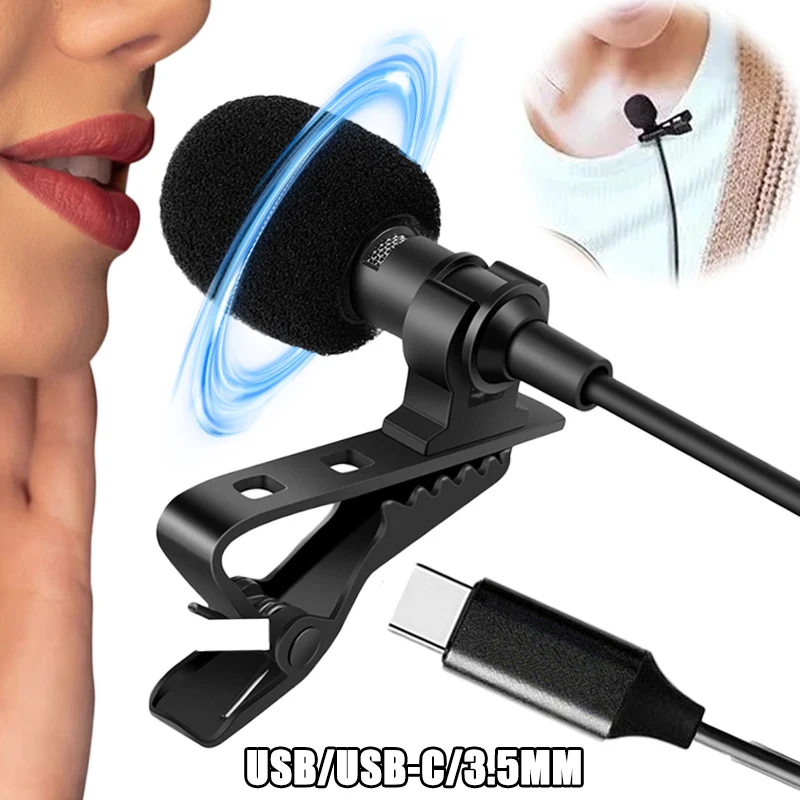 Wired USB C Condenser Lavalier Microphone for Laptop PC Phone