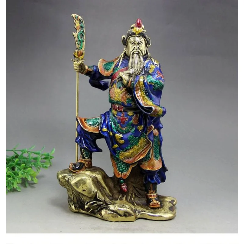 

Antique bronze China statue of Guan Gong ornaments copper enamel color process brass ornaments luy