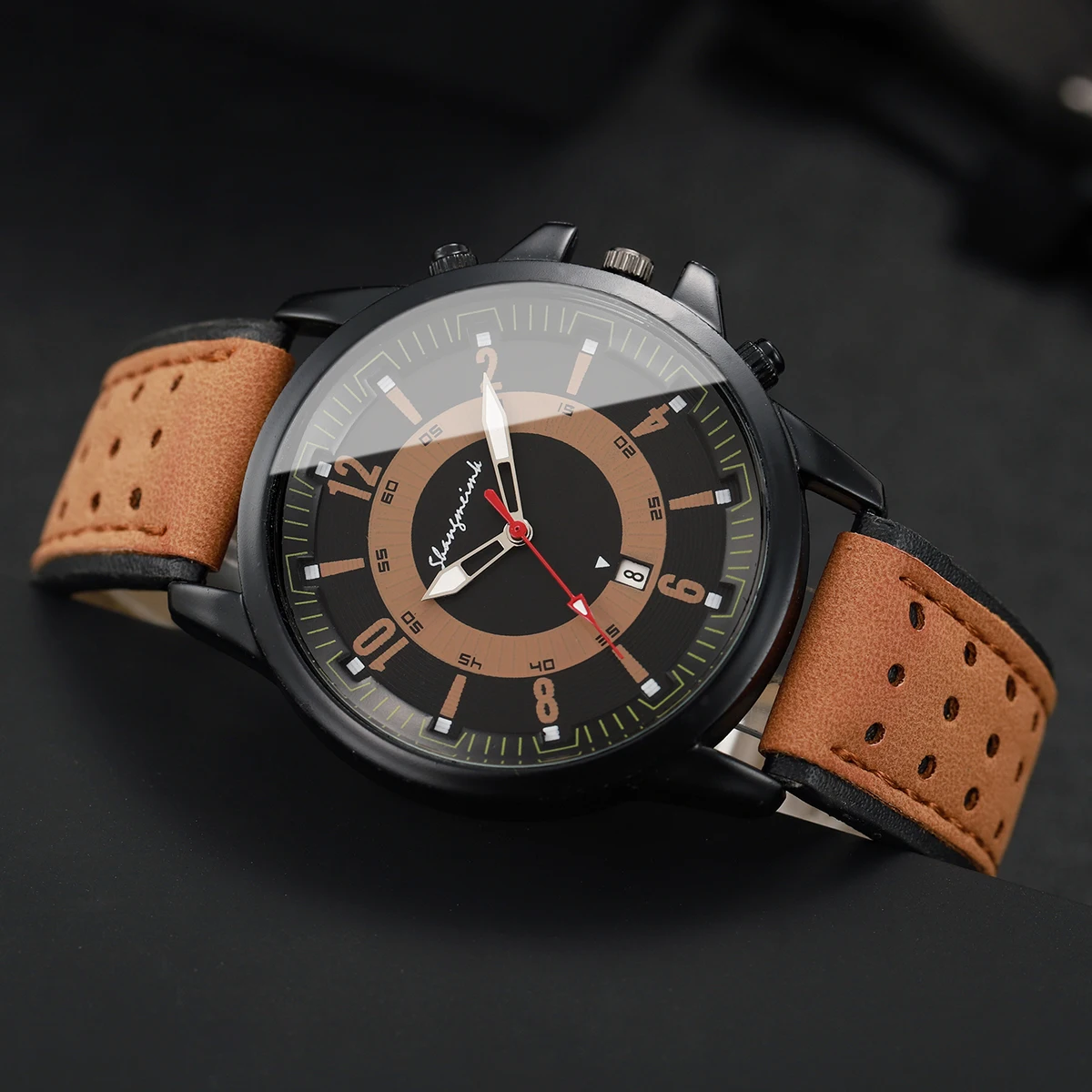 4PCs/Set Men's Calendar Leather Watch Band Quartz Watch Sports Men's Quartz Fashion Belt Student Calendar Watch