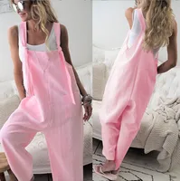 Loose Ladies Bib Pant Suspender Trouser Linen Female Women One-Piece Wide Leg Romper Overalls Jumpsuit Streetwear Plus Size 1