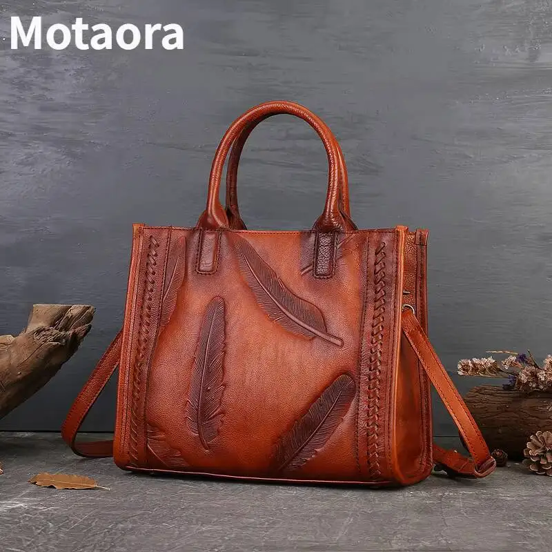 MOTAORA Women's Genuine Leather Tote Bag Vintage Top