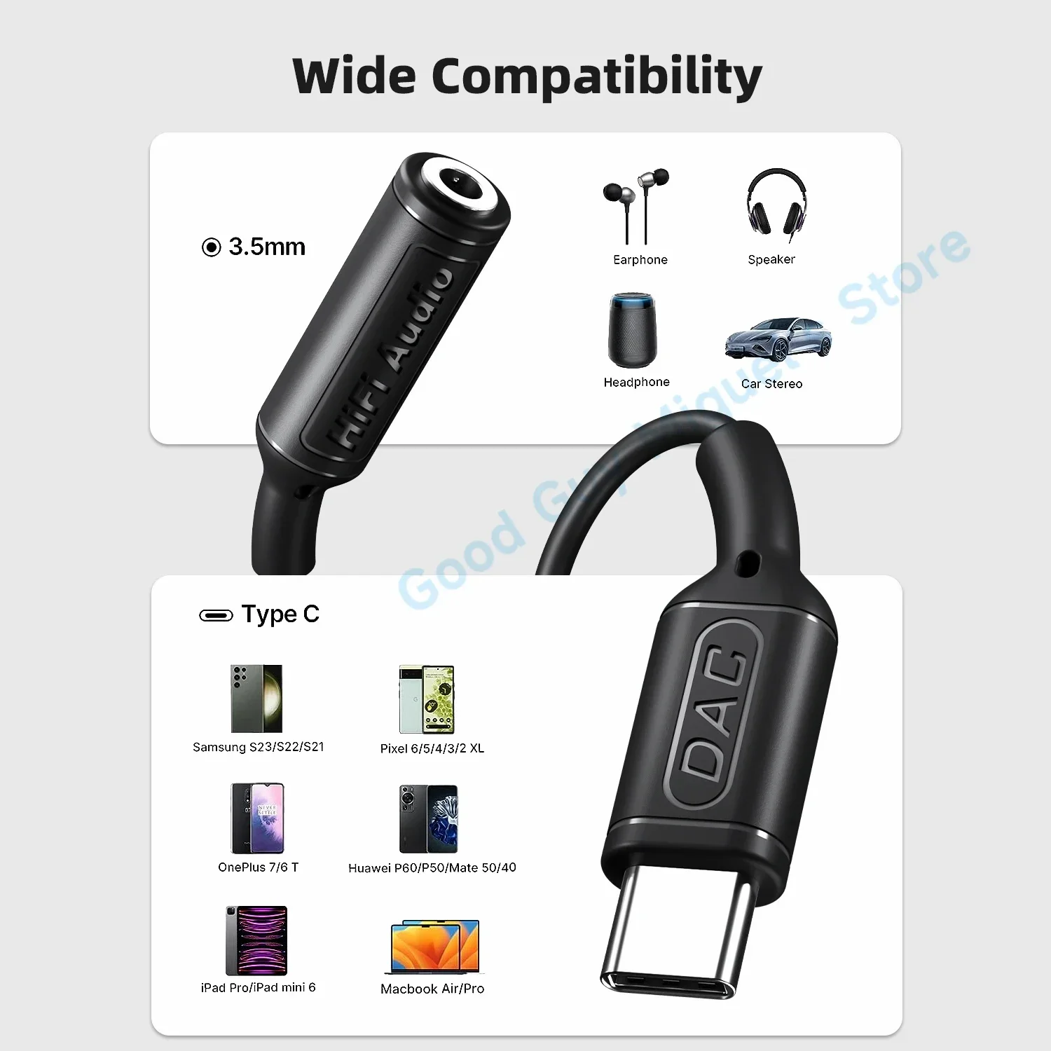 LOCONAQ dac portable 48 khz 3.5 mm usb type c digital to analog converter audio adapter support microphone audio converter adapter audio adapter audio converter