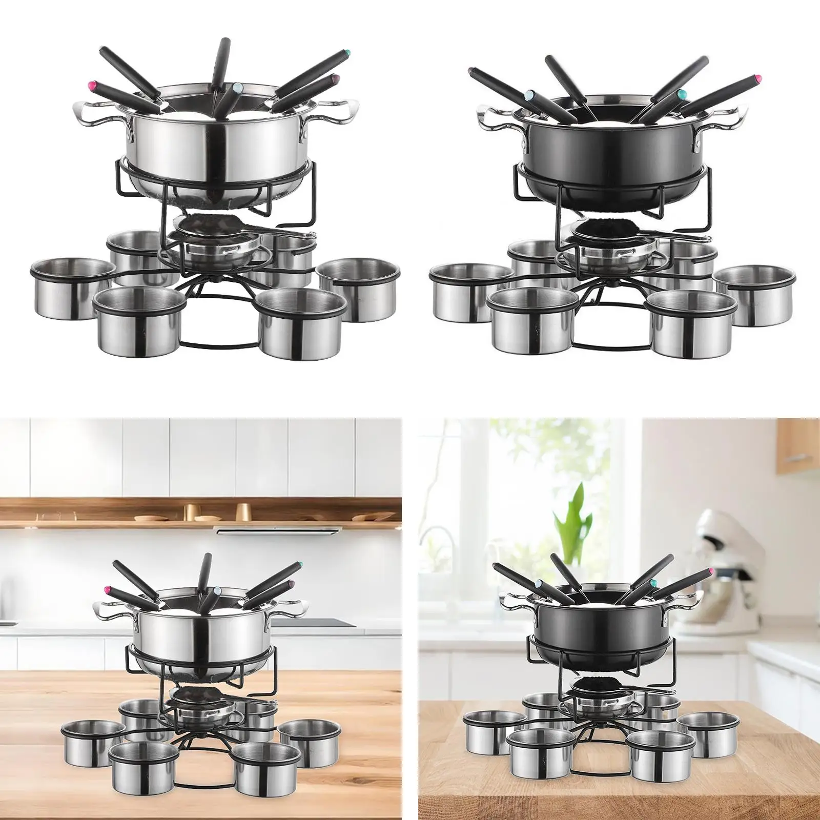 Fondue Pot Set Stainless Steel Lightweight Sturdy Multipurpoise Stable Home Portable Party Picnic Wedding Camping Outside