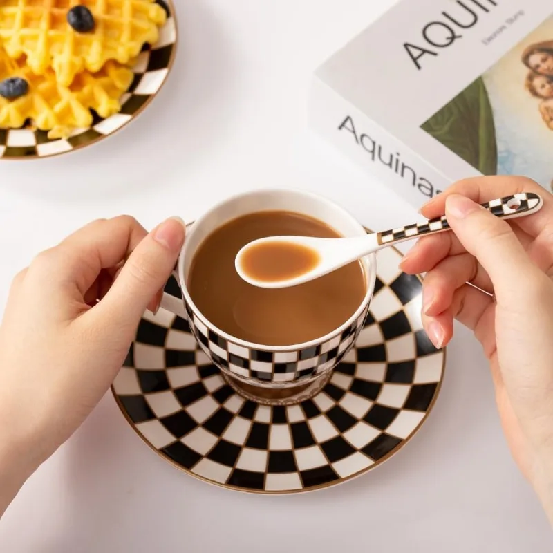 Black and White Checker Van Gogh Cups and Saucers Set of 6 teapot cup set coffee cup saucer set