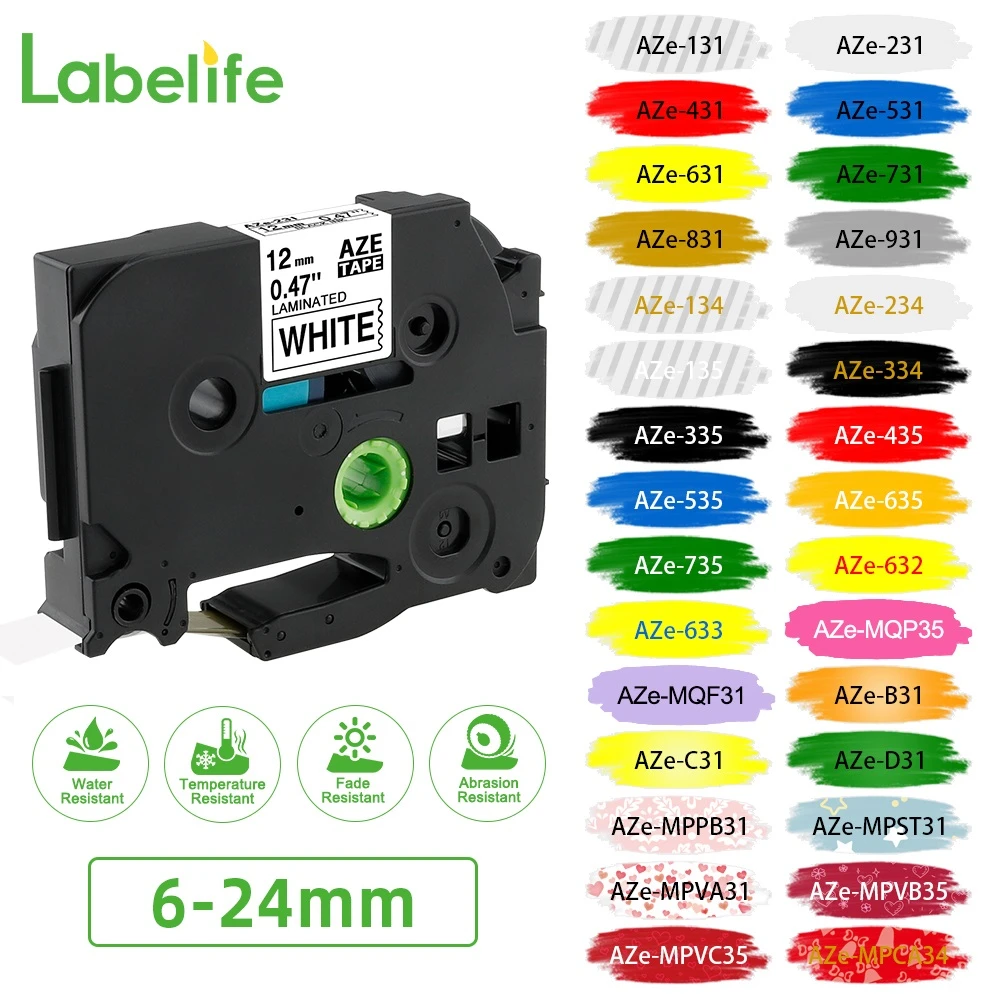 Compatible For Brother P-Touch Laminated Tze Label Tape 6mm 9mm 12mm 18mm