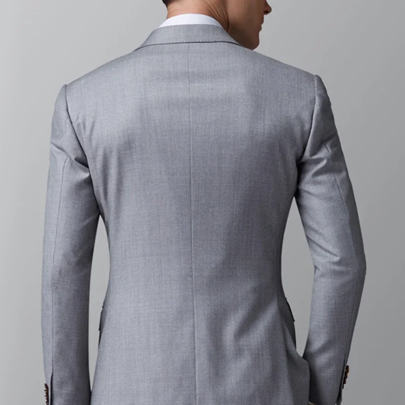 Light Grey Business Men Suits Slim Fit 2 Piece Male Fashion Jacket With Pants Wedding Tuxedo For Groom Dinner Party Costume