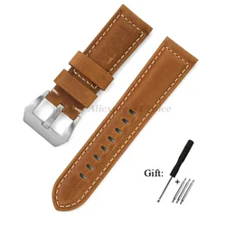 Premium Genuine Leather Watch Band - High Quality Cowhide Crazy Horse Strap for Men, Sport Bracelet Watchband, Available in Various Sizes (Yellow Brown)