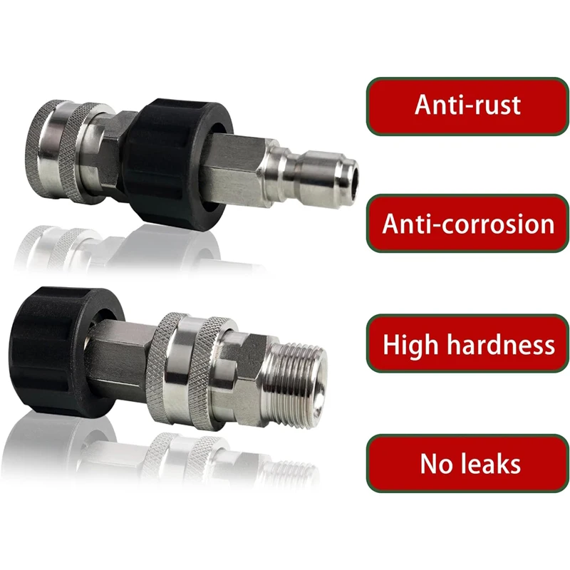 Pressure Washer Adapter Set M22 Metric Male Thread Fittings M22 14mm to 3/8 Quick Connect Stainless Steel Quick Disconnect Kit 4