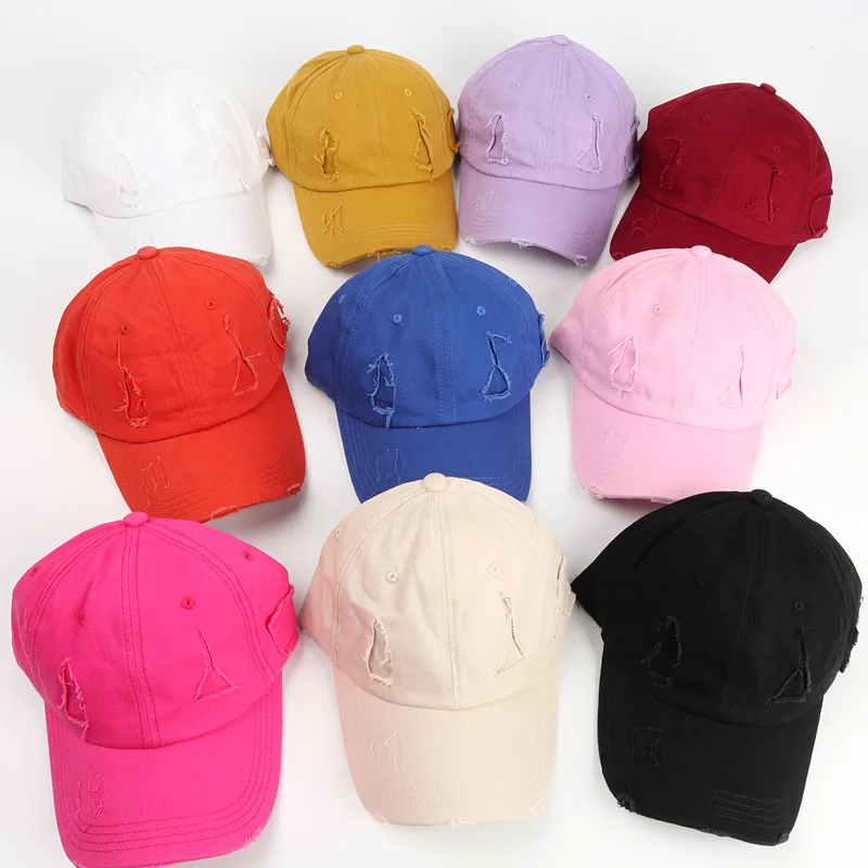 Trendy Streetwear Hip Hop Worn Hole Face Cap For Women Men Orange Purple Letter Summer Snapback Cap 2