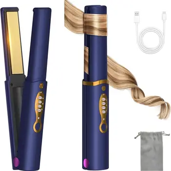 Piastra per capelli senza fili Coperchio di sicurezza Piastra per ferro da stiro a riscaldamento rapido Piastra portatile 2 in 1 per lisciare e arricciare i capelli 1
