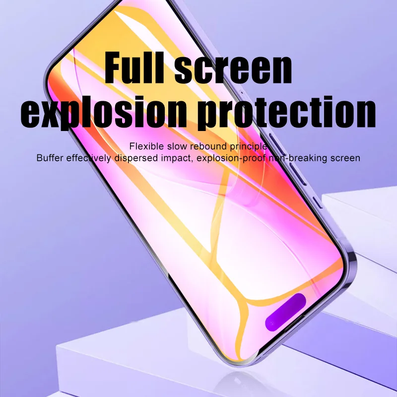 6pcs iPhone 15 Pro 12 14 13 미니 11 X XR XS 안티 블루 라이트 소프트 풀 커버 소프트 스크린 프로텍터 용 유리 하이드로 겔 필름이 아님