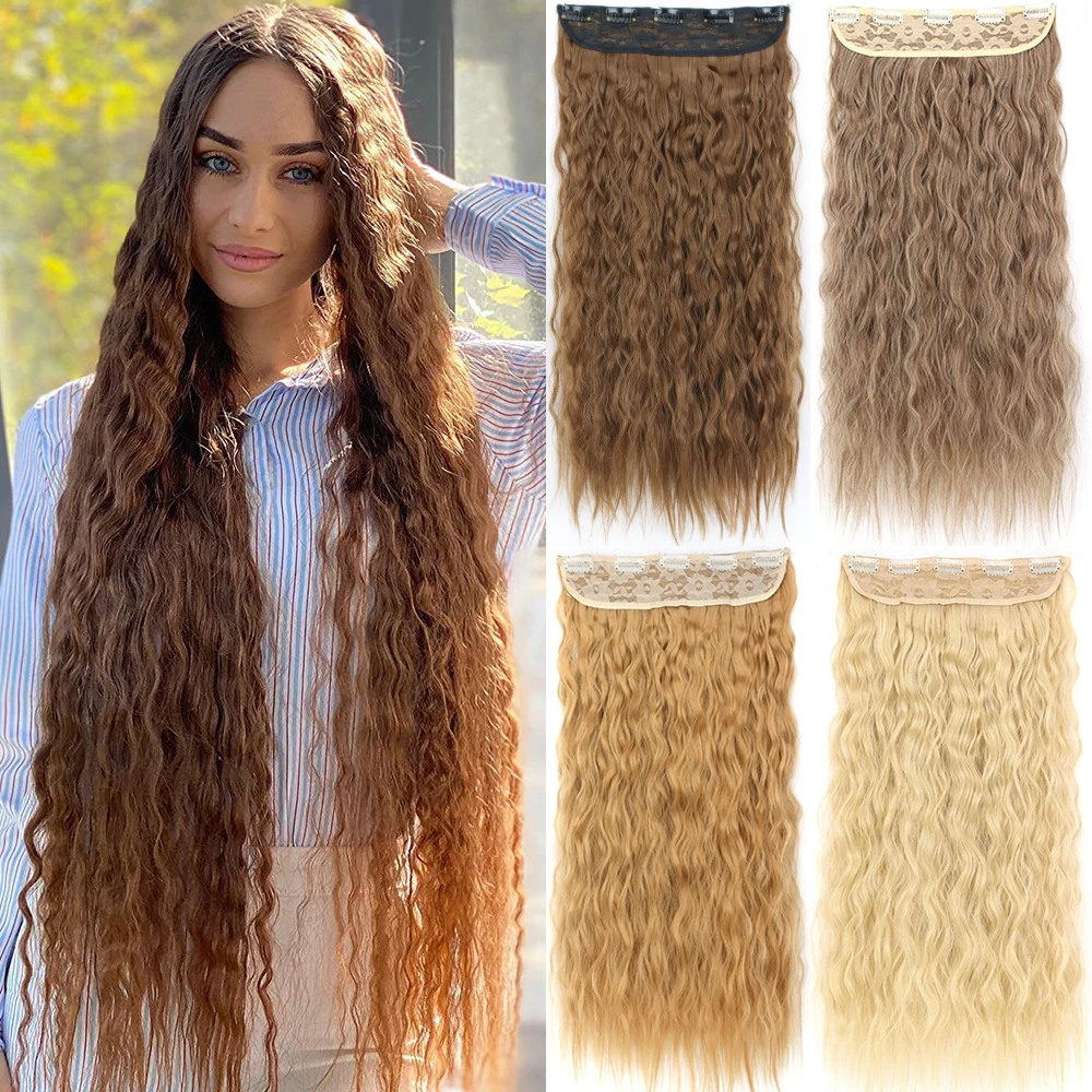 192487-40bee7.jpg Sac67b89a6ce547a7a89f04f74caa43679 Synthetic 5 Clip In Hair Extensions Long Curly Hairstyle Hairpiece Natural Brown Black 80cm Heat Resistant Fake Hair For Women Mallzona