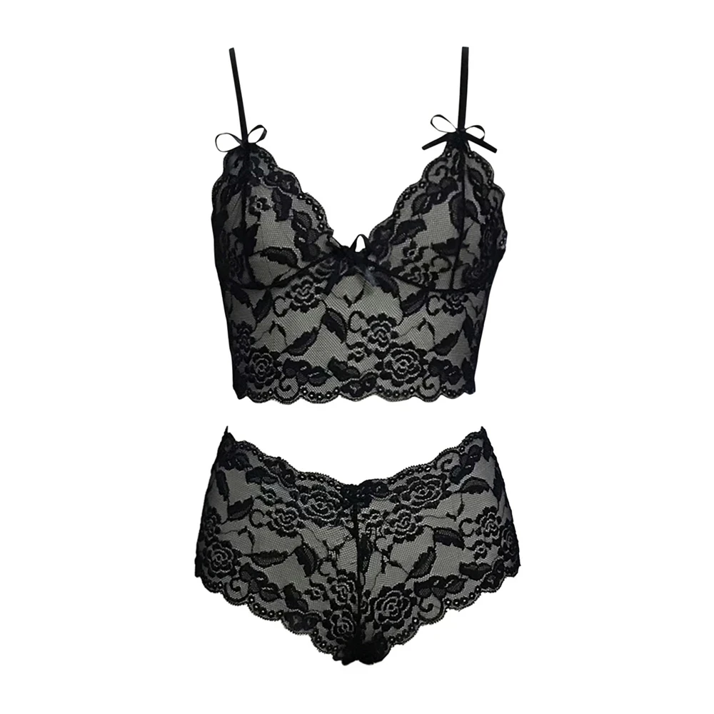 Thin Lace Flower Printed Underwear Suit Sexy Women Lingerie Set Female Adjustable Shoulder Strap Triangle Cup Bralettle_voghion.com