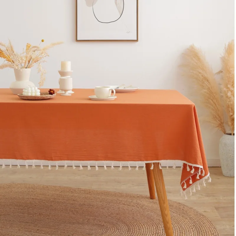 thumbnail image 1 of Mantel rectangular de algodón blanco con borlas, cubierta de mesa lavable de granja para cocina, sala de estar, comedor, decoración de Picnic, 1 of 5