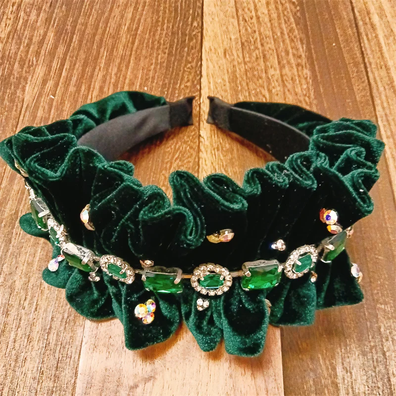 

6 Colors New Headbands Retro Baroque Rhinestone Crystal Fold Headband For Women Fabric Cloth Knot Hairband Headwear