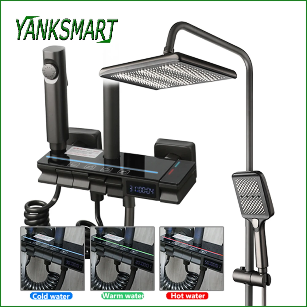 

YANKSMART Bathroom Shower Set Digital Display Showers Faucet Wall Mount 4-way Rainfall Showers System Mixer Chuveiro Banheiro