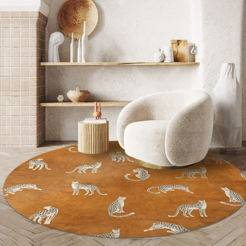 Leopard Print Bedroom Decor Round Rug Fluffy Soft Carpets for Living Room Modern Minimalist Plush Carpet Home Non-slip Floor Mat 2