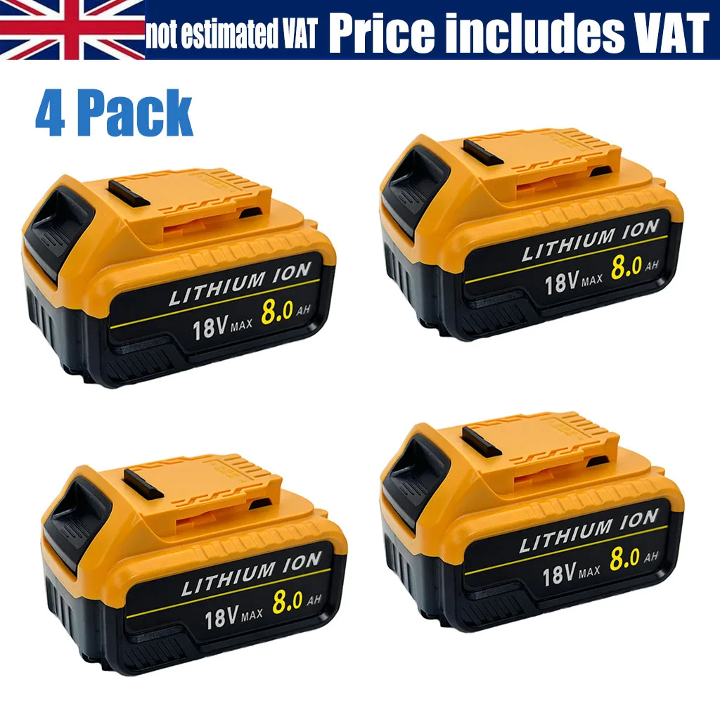 4 szt. Zamiennik baterii do Dewalt 18V pin XR 8.0Ah Li-ion DCB200 DCB184 DCB182 COMBI Slid Cordless Max