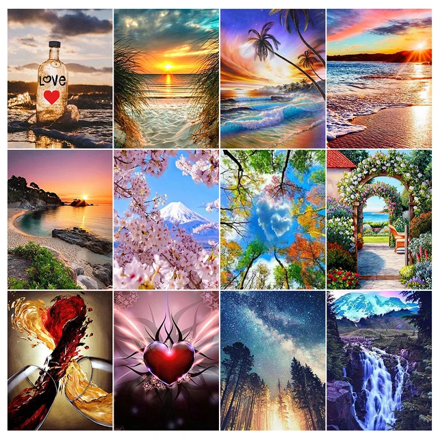 Diamond Painting Square Drill Sunset Beach Scenery  Full 5d Diamond  Painting Beach - Diamond Painting Cross Stitch - Aliexpress