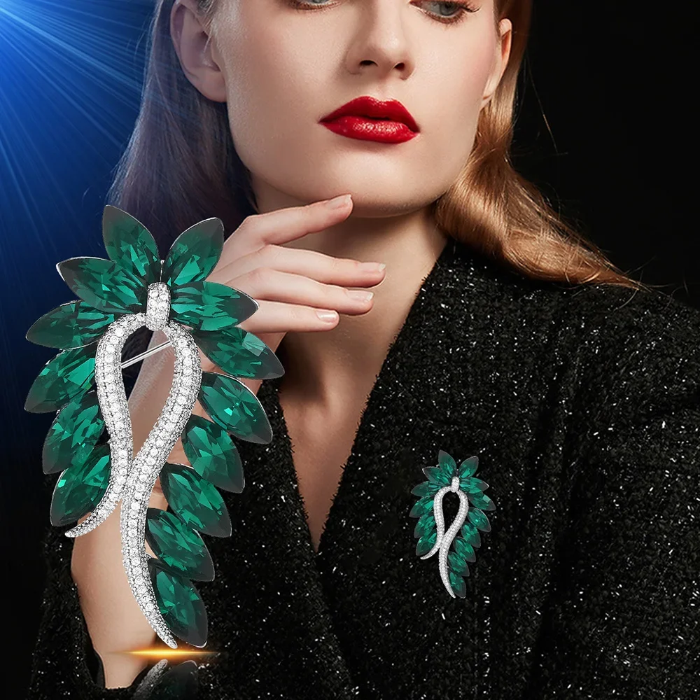 Elegant Crystal Brooch Blue Rhinestone Olives Branch Brooches Pin Collar Jewelry Suit Coat Dress Accessories Gift Corsage