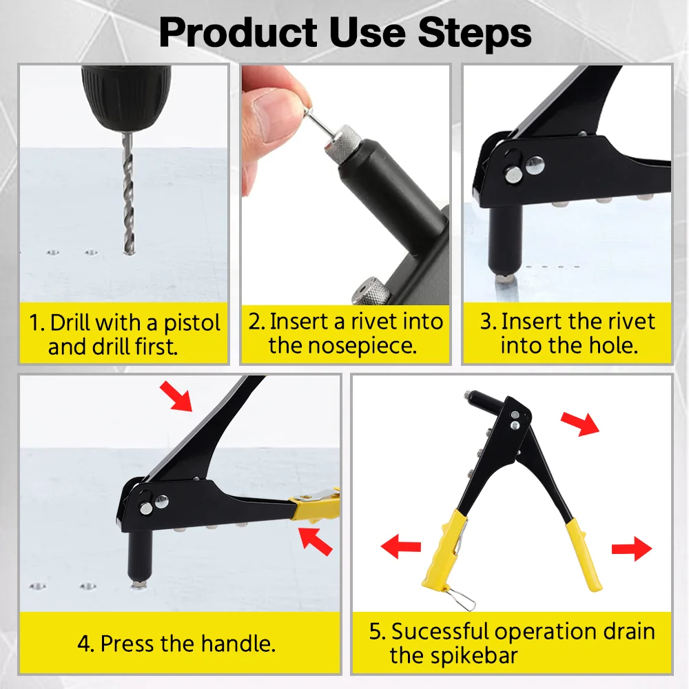 Professional Manual Rivet Gun Set Quick Riveting Tool Heavy Duty Hand Tool Set with Rivet Heads Effortless for Home Car Repair