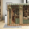 Retro Style Oil Painting Street View Restaurant Shower Curtain Building Bathroom With Hook Waterproof Washable Fabric Suit 1