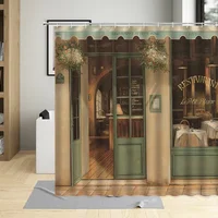 Retro Style Oil Painting Street View Restaurant Shower Curtain Building Bathroom With Hook Waterproof Washable Fabric Suit 1