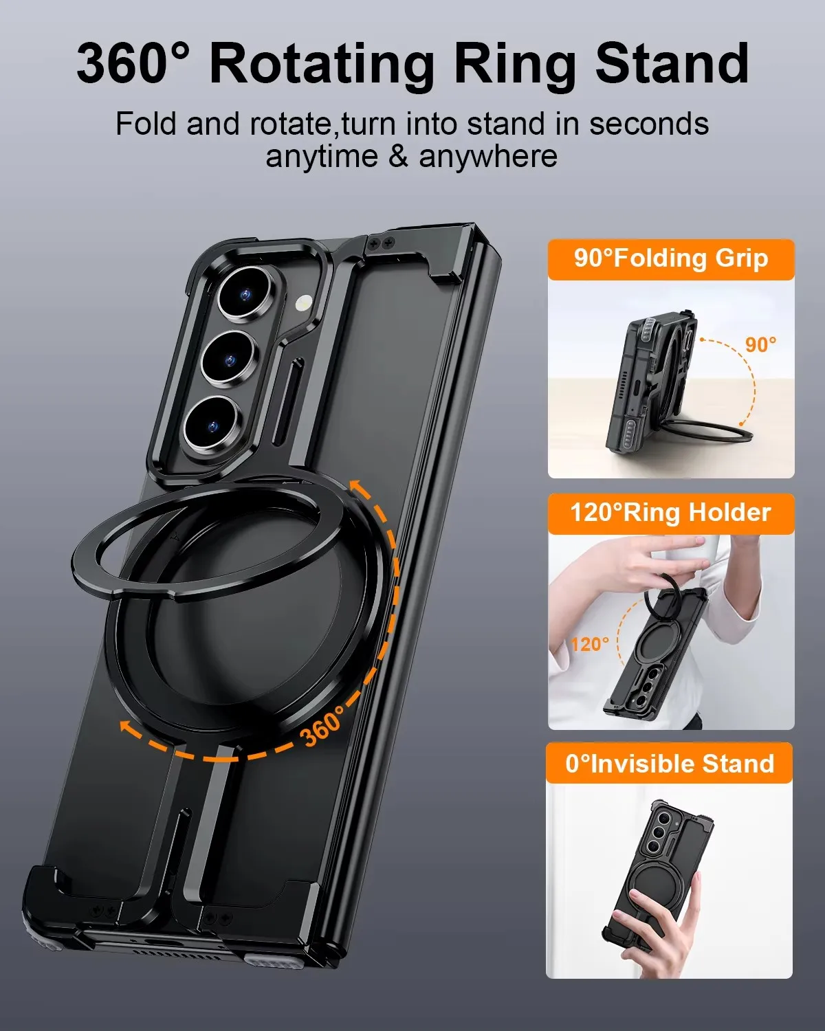 Metal Magsafe Phone Case for Samsung Galaxy Z Fold 6 5 Aluminum Alloy 360 ° Rotating Bracket Shockproof Cover for Galaxy Z Fold6 | Gaffar India