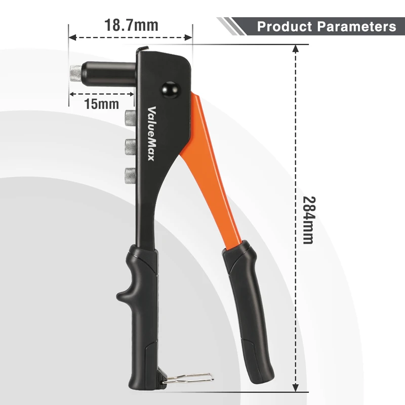 ValueMax-Conjunto Profissional de Rebite Manual, Rebitador de Mão 4 em 1, Ferramenta para Reparação Doméstica, DIY com 200 Rebites