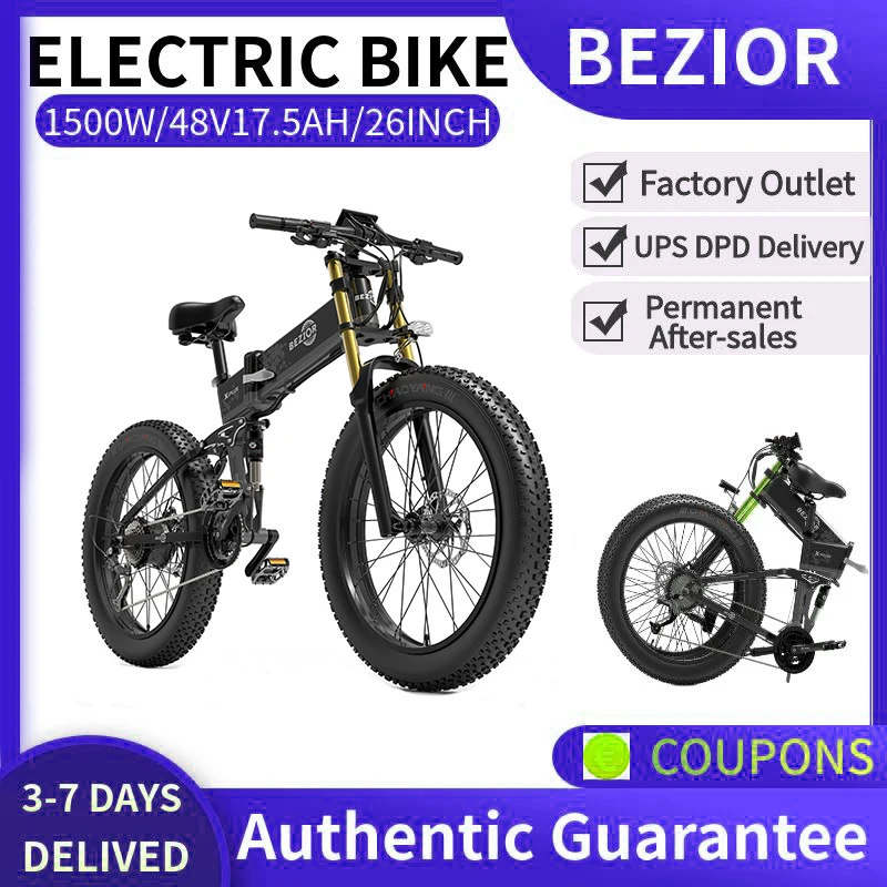 Factory Outlet Bezior X-Plus 1500W 48 V17.5Ah Opvowbare Elektrische Fiets Pneumatico Veterinario 26 "* 4.0 Hydralic Rem Krachtige Max Snelheid