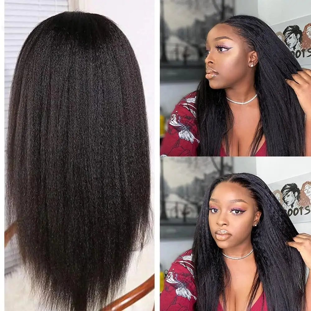 30 Inch Kinky Straight Human Hair Wig 200% Density HD Transparent Glueless Lace Front Wigs Human Hair Pre Plucked with Baby Hair