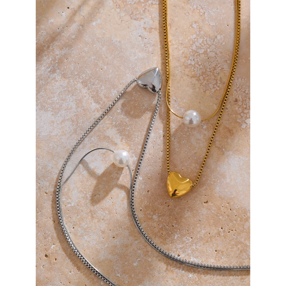 Yhpup Stainless Steel Double-Layer Chain Necklace for Women