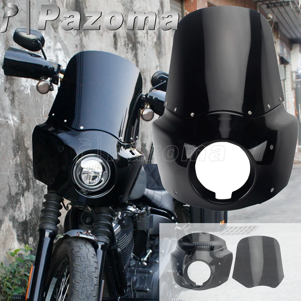 Black 15" Windshield Front Fairing Motorcycle Headlight Cover Kit For Harley Dyna Low Rider Street Bob Fat Bob Wide Glide 87-17