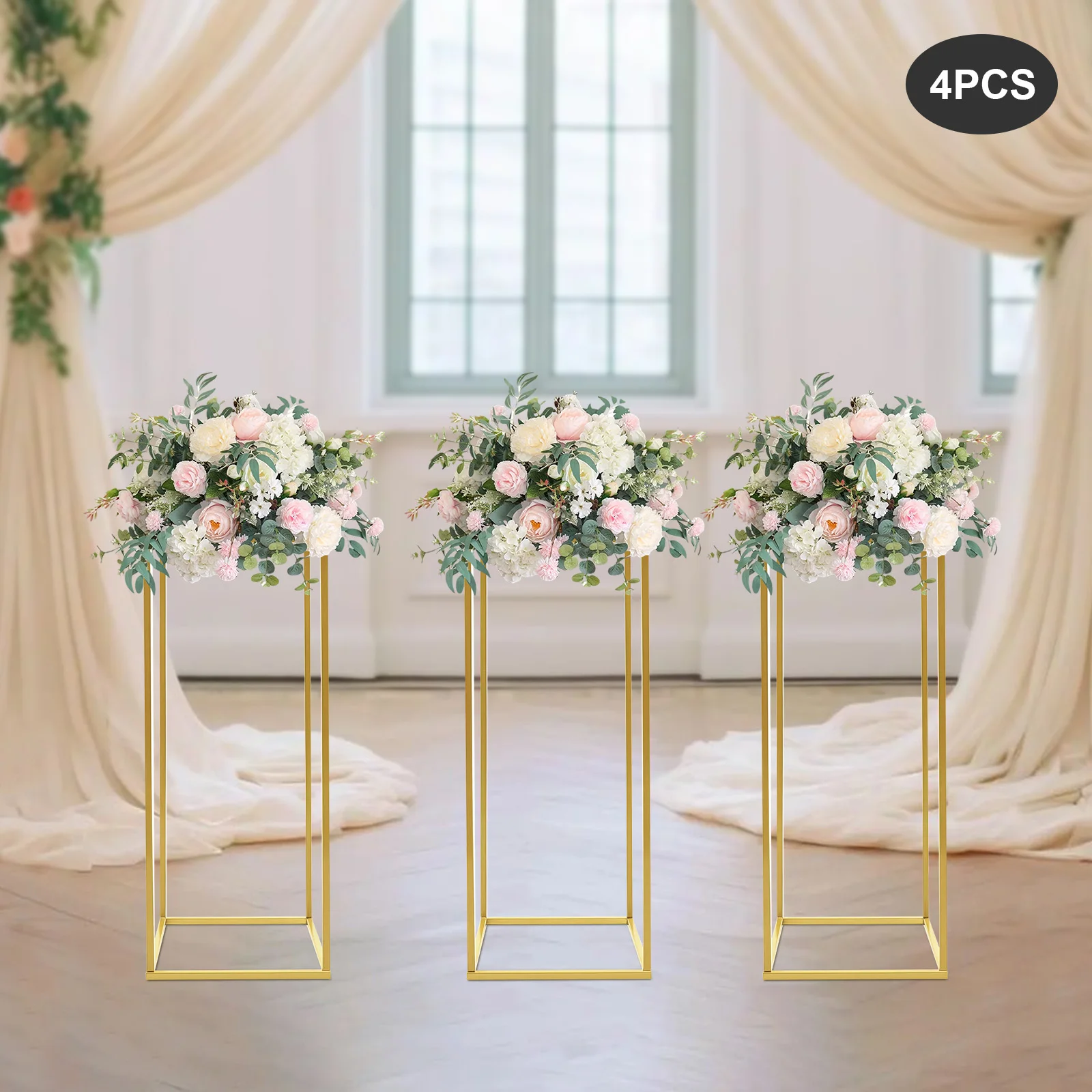 Wedding Vase Geometric Centerpieces 24In Gold Metal Flower Display Stand 4PCs Column Table Holder