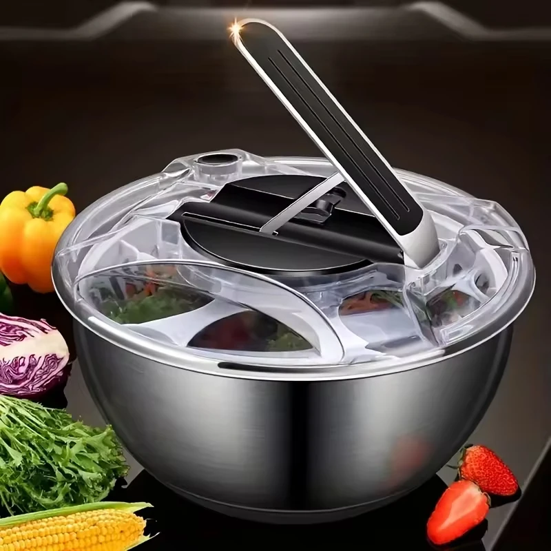Stainless Steel Salad Spinner Multi-purpose Fruit and Vegetable Drainer Basket Kitchen Quick Press Vegetable Drainer salad spinner