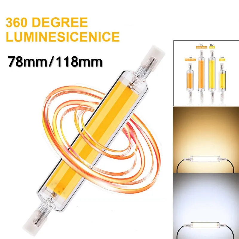 LED R7s COB 유리 튜브 슈퍼 밝은 118mm J118 78mm J78 COB 전구 AC110V 120V 130V 220 240V 홈 할로겐 램프 교체
