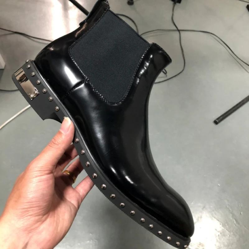 

Ботинки Челси мужские из натуральной кожи, классические ботинки с высоким вырезом, каблук с украшением из железа, в деловом английском стиле