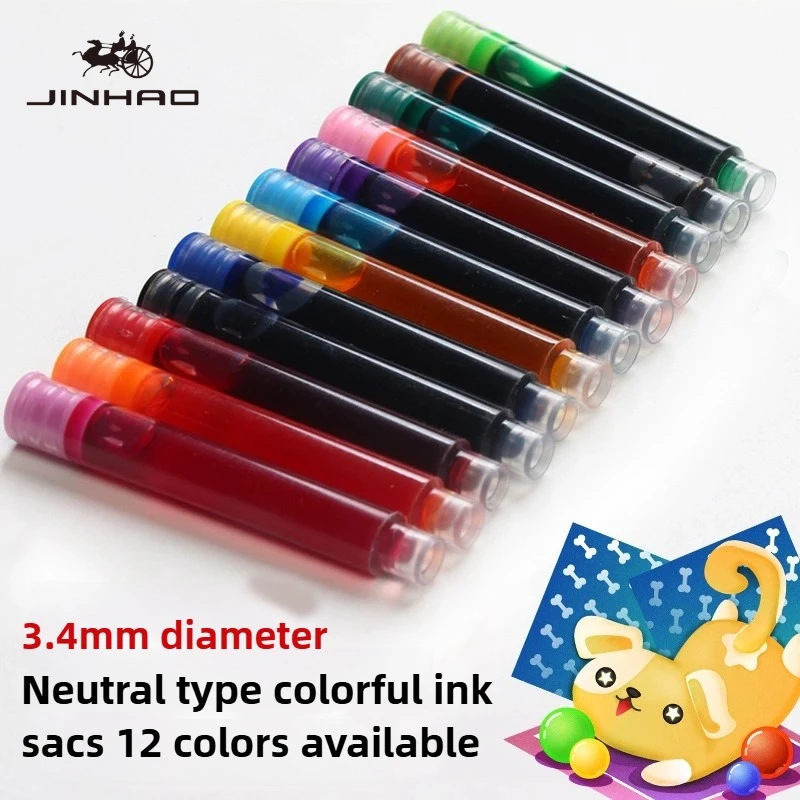 500/12 PCS JINHAO 범용 12 색 비 탄소 만년필 3.4mm 잉크 카트리지 Sac 리필 학교 사무용품 문구