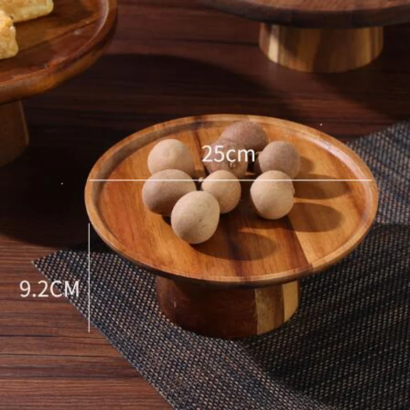 Acacia Wood Fruit Plate Living Room Household High Foot Plate Cake Solid Wood Dessert Display Table Decoration Kitchen Supplies