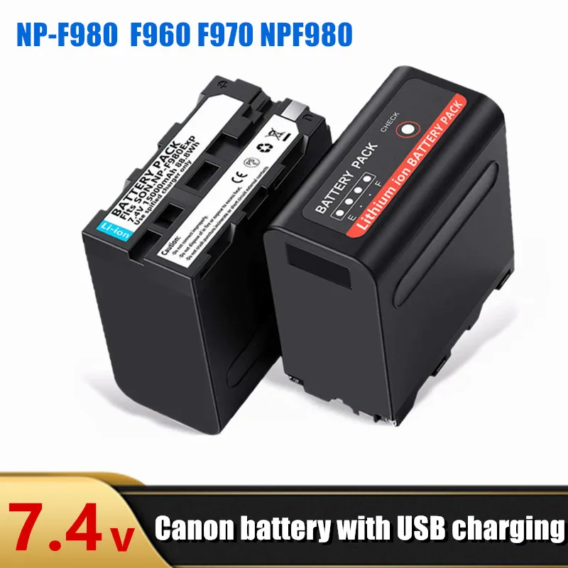 15000mAh NP F980 F960 F970 NPF980 7.4v Canon battery with USB charging