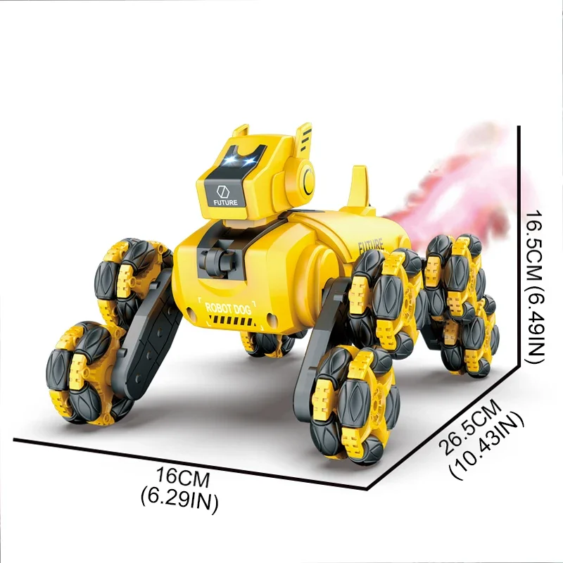 RC Robot Electronic Dog Stunt Dog Light Dual Mode Music Song Drift Rotation Mechanical Dog Spray Control for Kids Adults Toys