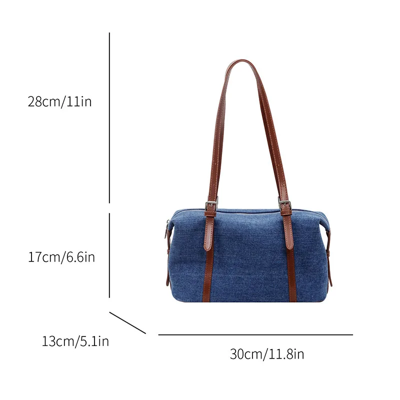 Large Capacity Women'S Handbag Denim Shoulder Bag Fashion Korean Version Armpit Bag Retro Blue Tote Bag Pillow Bag
