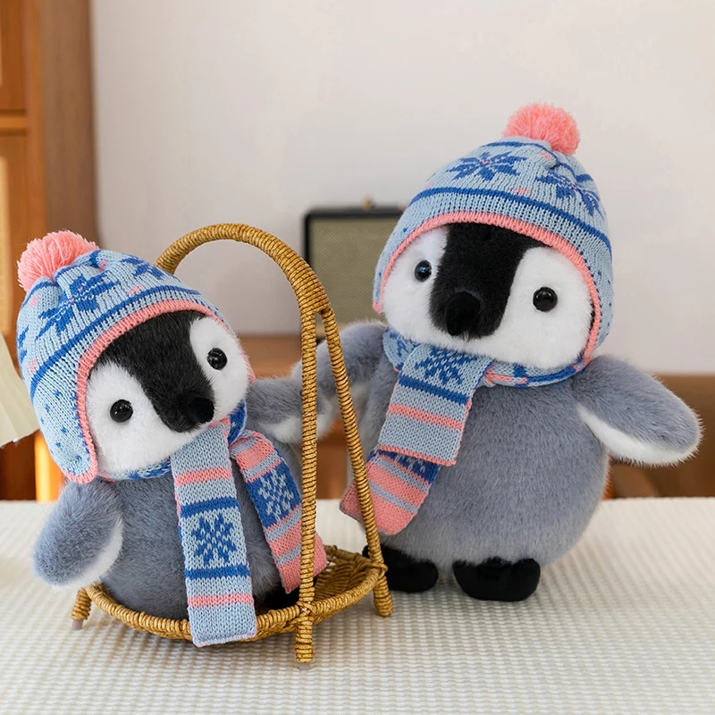 Winter Penguin Plush Toys Fluffy Cartoon Hat Scarf Penguin Doll Animal Cushion Lovely Kids Companion Birthday Gift Party Decor