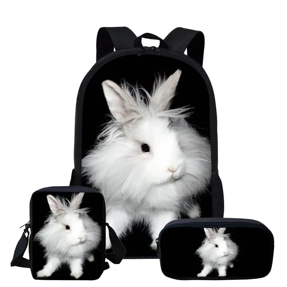Pink Cute Rabbit Print School Bag Set for Baby Girls Litter Kids 3Pcs Backpack Kawaii Kindergarten Schookbags Large Capacity Bag