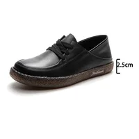2.5cm Genuine Leather Women Oxfords Breathable Shoes Flats Comfy Lace Up Chunky Sneakers Spring Platform Wedge Loafer Slippers 2