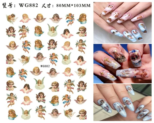 Gold Flowers Nail Art Stickers, Lace Flower Leaf Angel Wing Moon Star Nail  Transfer Decals, Laser Gold White 3D Floral Nail Self-Adhesive Sticker  Design for Women Girls Manicure Charms Decorations : Amazon.in: