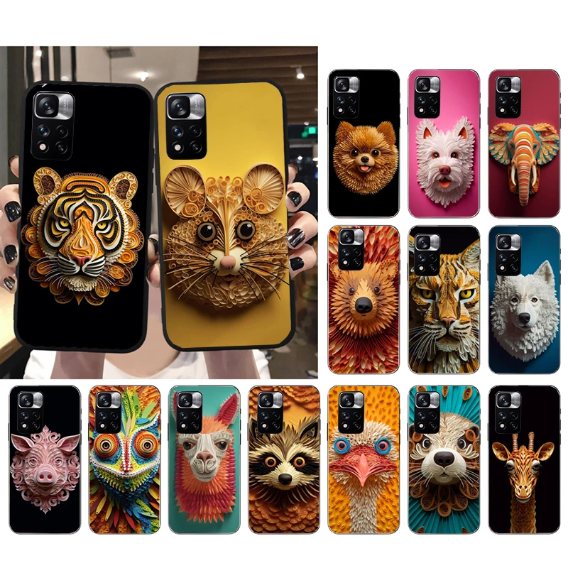 

Animal Tiger Paper Quilling Phone Case For Xiaomi Redmi Note 13 12 Pro 11S 11 10 Pro 10S Note 12R 12S 12 Pro Redmi 10 12