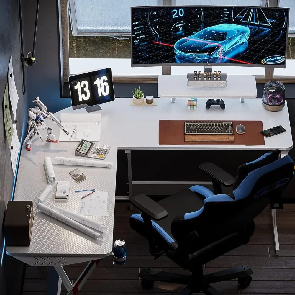 Computer Desks White L Shaped Gaming Desk 51 Inch Gamer Desk Gaming Table with Carbon Fiber Texture Corner Computer L Shape 3